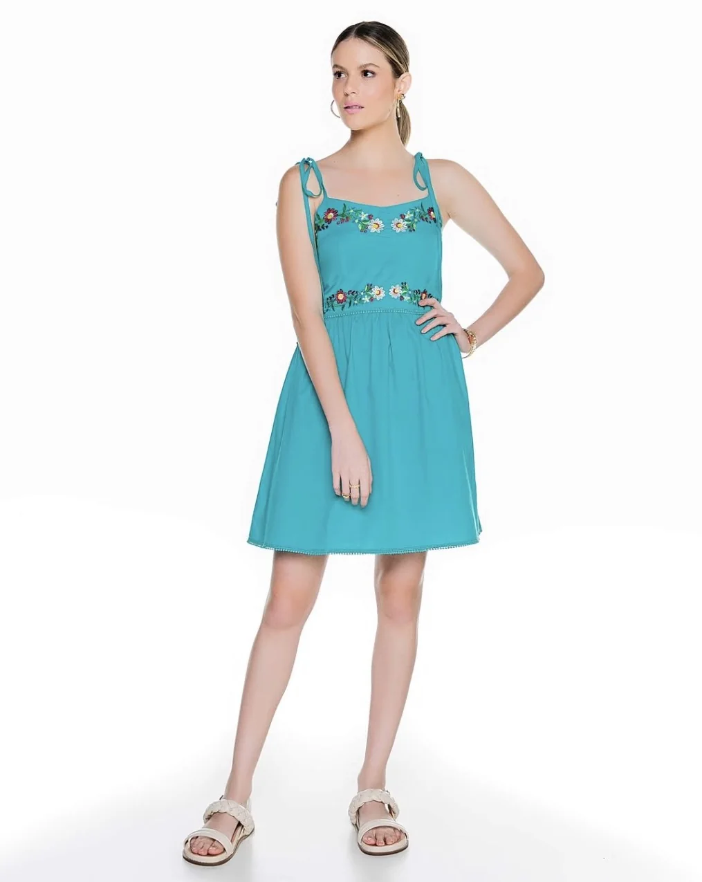 Vestido Hellen na cor Azul Turquesa, fotografia original da peça